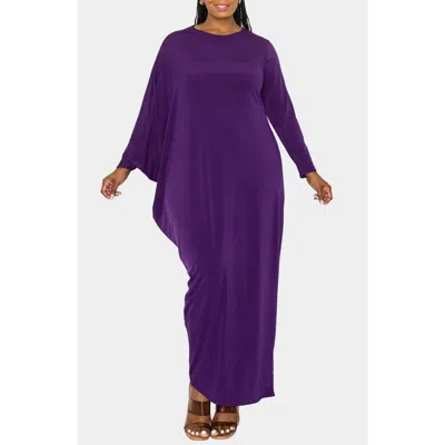 L I V D Louella Asymmetrical Long Sleeve Stretch Maxi Dress In Purple