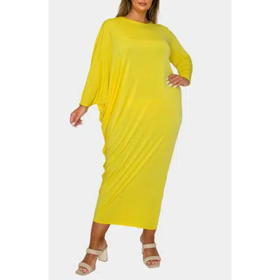L I V D Louella Asymmetrical Long Sleeve Stretch Maxi Dress In Yellow
