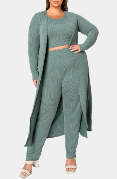 L I V D Luna 3-piece Rib Lounge Set In Dusty Olive
