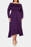 L I V D Lyra Off The Shoulder Long Sleeve Maxi Dress In Eggplant
