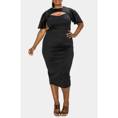 L I V D Millie Cutout Flutter Sleeve Satin Body-con Dress In Black