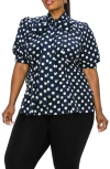 L I V D Minnie Polka Dot Tie Neck Stretch Top In Black