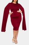 L I V D Naomi Cape Sleeve Midi Dress In Burgundy