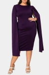L I V D Naomi Cape Sleeve Midi Dress In Eggplant