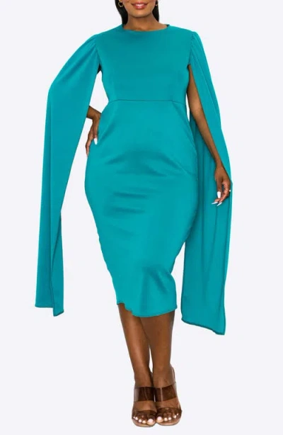 L I V D Naomi Cape Sleeve Midi Dress In Jade