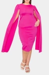 L I V D Naomi Cape Sleeve Midi Dress In Neon Pink