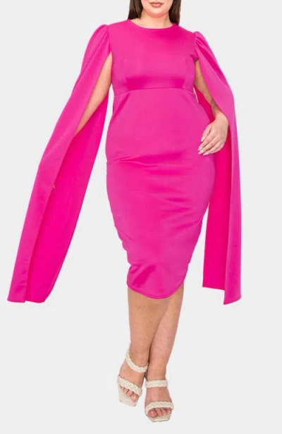 L I V D Naomi Cape Sleeve Midi Dress In Neon Pink