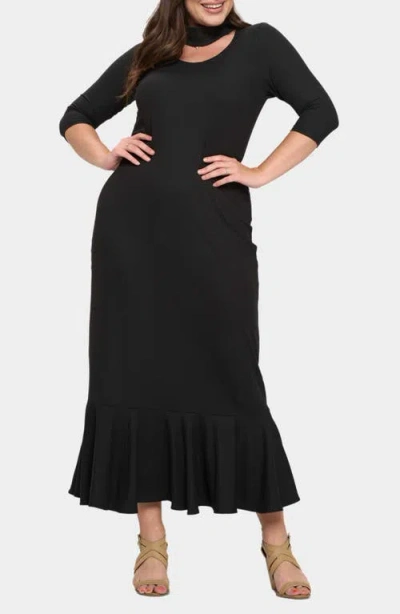 L I V D Nicole Cutout Turtleneck Rib Maxi Dress In Black