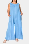 L I V D Olson Pocket Wide Leg Jumpsuit In Blue Perry