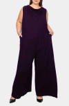 L I V D Olson Pocket Wide Leg Jumpsuit In Dark Eggplant
