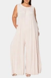 L I V D Olson Pocket Wide Leg Jumpsuit In Light Beige