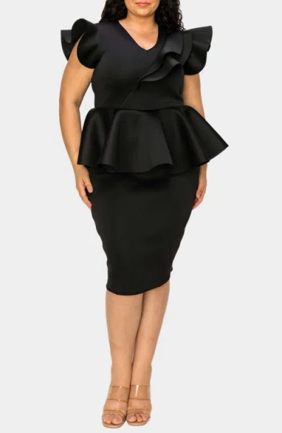 L I V D Onyx Peplum Scuba Cocktail Dress In Black
