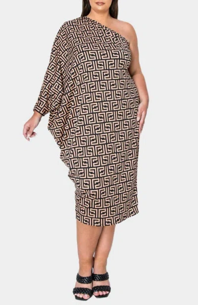 L I V D Persephone One-shoulder Bracelet Sleeve Dress In Black Stone