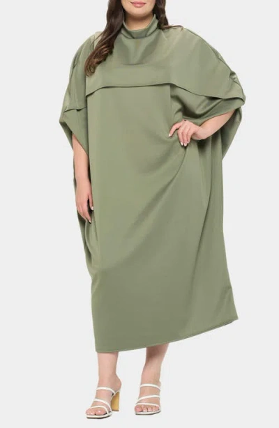 L I V D Potter Cape Sleeve Midi Dress In Dark Sage