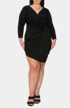 L I V D Raven Bracelet Sleeve Faux Wrap Body-con Dress In Black