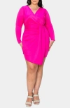 L I V D Raven Bracelet Sleeve Faux Wrap Body-con Dress In Bright Pink