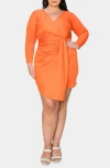 L I V D Raven Bracelet Sleeve Faux Wrap Body-con Dress In Tangerine