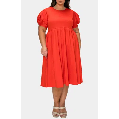 L I V D Rosie Florette Puff Sleeve Midi Dress In Red