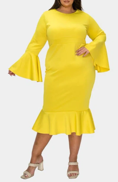 L I V D Sabrina Long Sleeve Mermaid Dress In Yellow