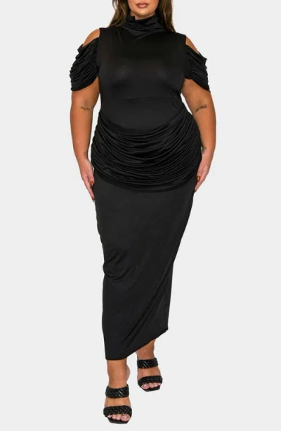 L I V D Seraphina Cold Shoulder Ruched Maxi Dress In Black
