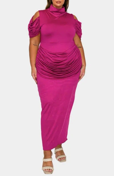 L I V D Seraphina Cold Shoulder Ruched Maxi Dress In Pink
