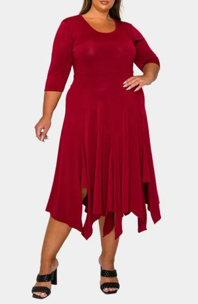 L I V D Shay Handkerchief Hem Midi Dress In Burgundy