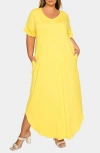 L I V D Short Sleeve Jersey Maxi Dress In Yellow