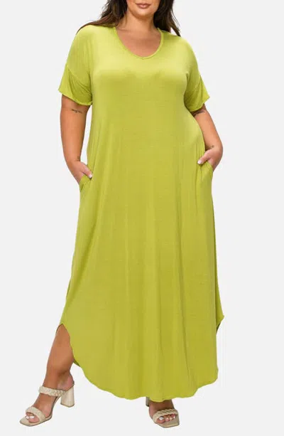 L I V D Short Sleeve Jersey Maxi Dress In Avocado