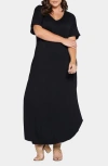 L I V D Short Sleeve Jersey Maxi Dress In Black