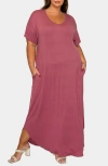 L I V D Short Sleeve Jersey Maxi Dress In Burgundy