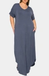 L I V D Short Sleeve Jersey Maxi Dress In Charcoal