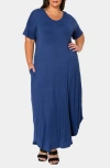 L I V D Short Sleeve Jersey Maxi Dress In Blue