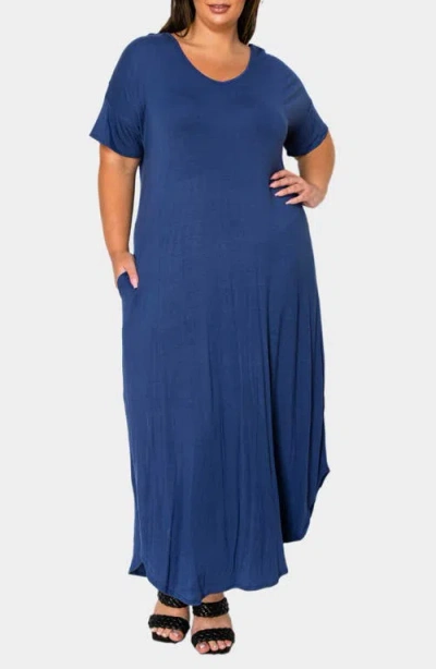 L I V D Short Sleeve Jersey Maxi Dress In Denim Dark