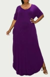 L I V D Short Sleeve Jersey Maxi Dress In Eggplant