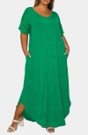 L I V D Short Sleeve Jersey Maxi Dress In Green