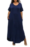 L I V D Short Sleeve Jersey Maxi Dress In Navy