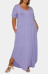 L I V D Short Sleeve Jersey Maxi Dress In Purple