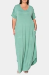 L I V D Short Sleeve Jersey Maxi Dress In Sage Bright