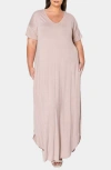 L I V D Short Sleeve Jersey Maxi Dress In Taupe