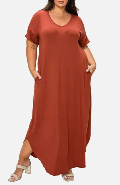 L I V D Short Sleeve Jersey Maxi Dress In Tobacco