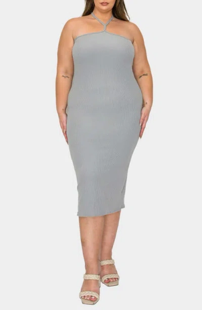 L I V D Sienna Halter Rib Midi Dress In Light Grey