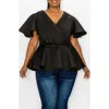 L I V D Siobhan Flutter Sleeve Scuba Peplum Top In Black