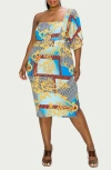 L I V D Sofia Mixed Print One-shoulder Body-con Dress In Blue