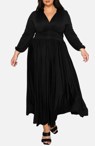L I V D Solene Empire Waist Long Sleeve Maxi Dress In Black