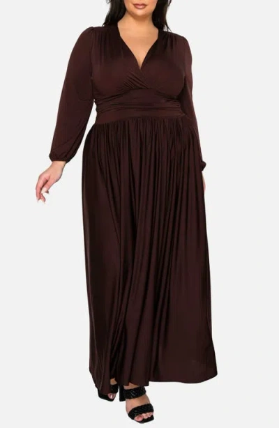 L I V D Solene Empire Waist Long Sleeve Maxi Dress In Brown