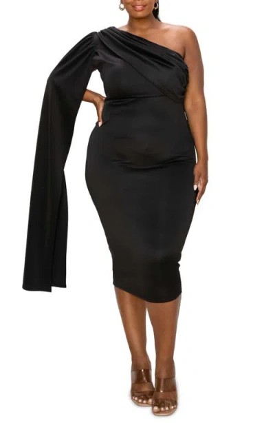 L I V D Spade One-shoulder Cape Dress In Black