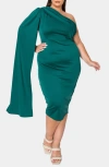 L I V D Spade One-shoulder Cape Dress In Emerald