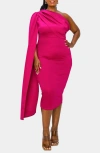 L I V D Spade One-shoulder Cape Dress In Magenta