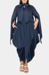 L I V D Tina Cape Sleeve Tulip Hem Midi Dress In Navy