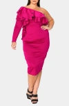 L I V D Val Ruffle One-shoulder Midi Dress In Red Overflow
